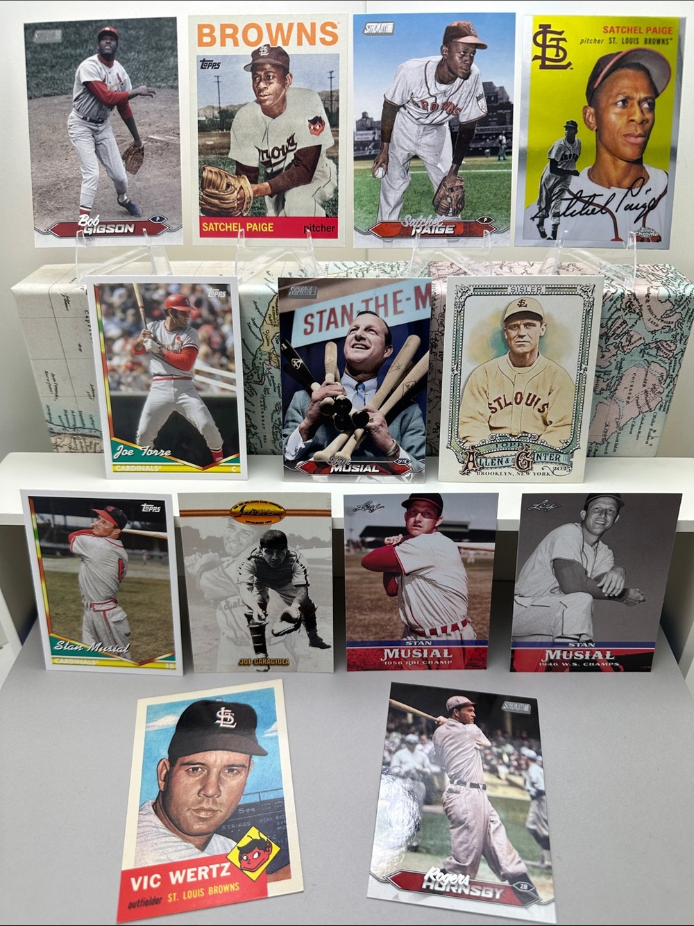 Satchel Paige/Stan Musial/Bob Gibson St Louis Browns/Cardinals icons lot of 13
